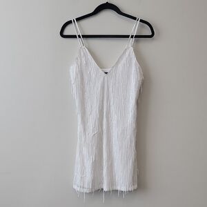 Lulu's White Sequin Fringe Mini Dress